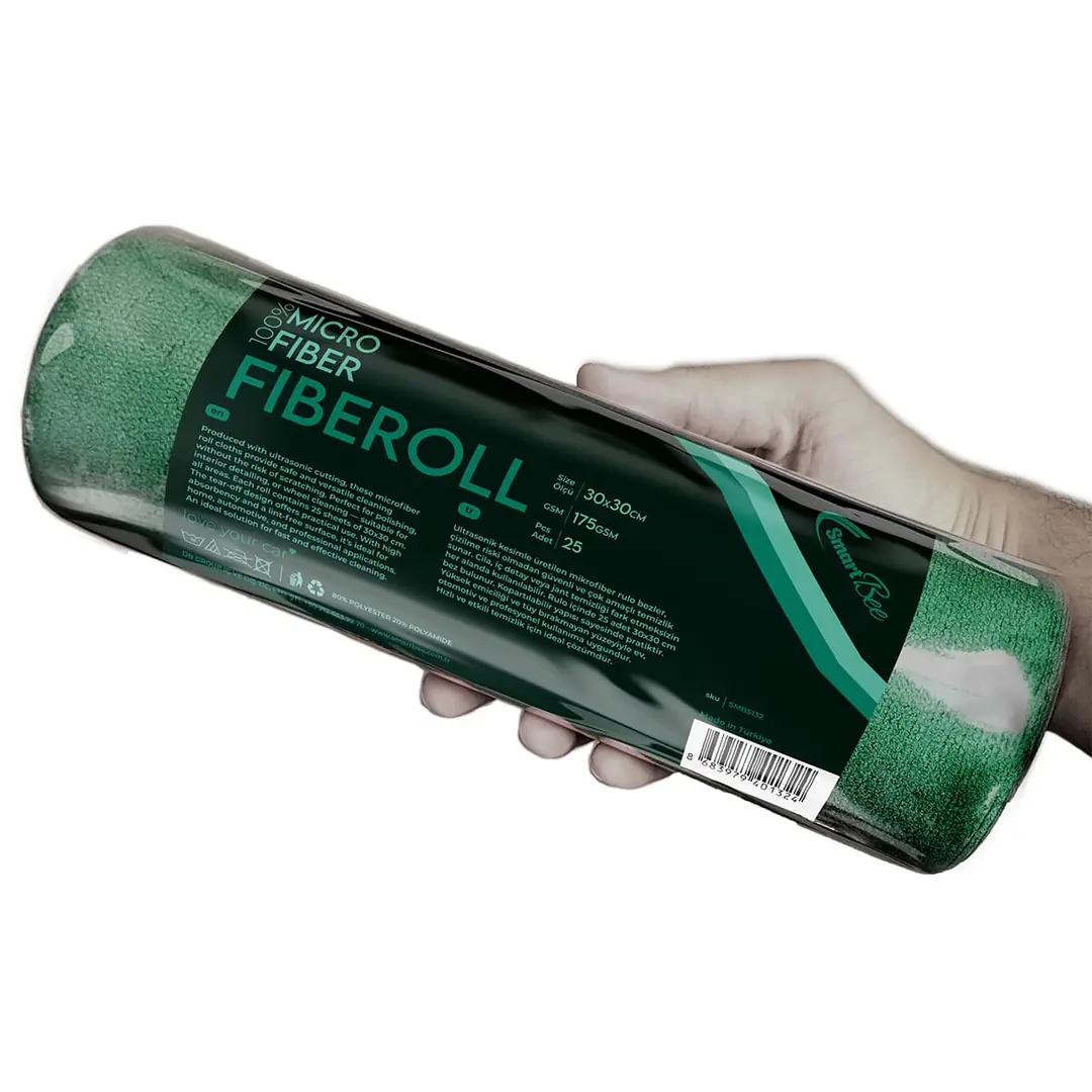 Ürün görseli: FIBEROLL 25'li Mikrofiber Rulo Temizlik Bezi 30x30cm 175GSM - Koyu Yeşil