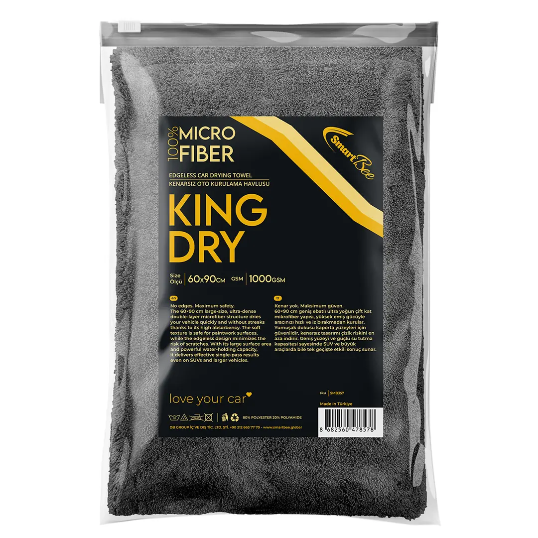 Product image: KINGDRY Edgeless Microfiber Car Drying Towel 60×90 cm 1000 GSM – Anthracite