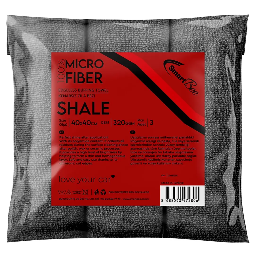 Imagine produs: SHALE 3 Lavete din Microfibră cu Tăiere Laser pentru Polish 40x40cm 320GSM – Antracit