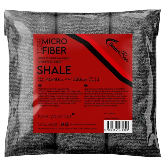 SHALE 3-Pack Laser-Cut Microfiber Polishing Cloth 40×40cm 320GSM – Anthracite