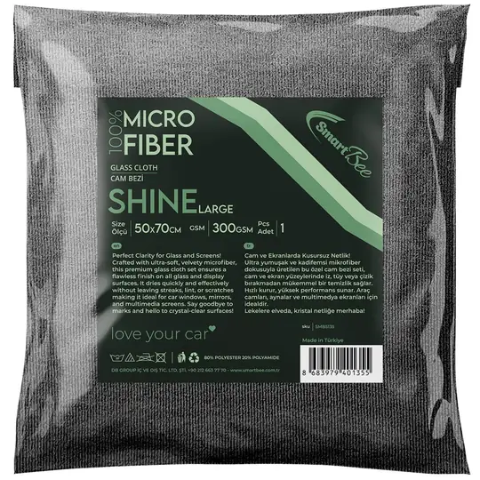 Imagine produs: SHINE Lavetă Groasă din Microfibră pentru Geam Auto 50×70cm 300GSM – Gri