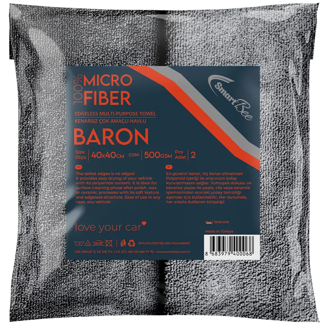 Imagine produs: BARON Set 2 Lavete Polish din Microfibră cu Tăiere Laser 40x40cm 500GSM – Antracit