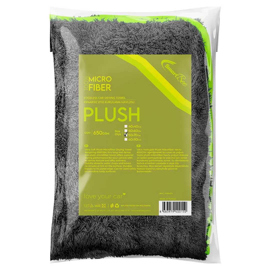 Ürün görseli: PLUSH Mikrofiber Oto Kurulama Havlusu 650gsm – Koyu Gri