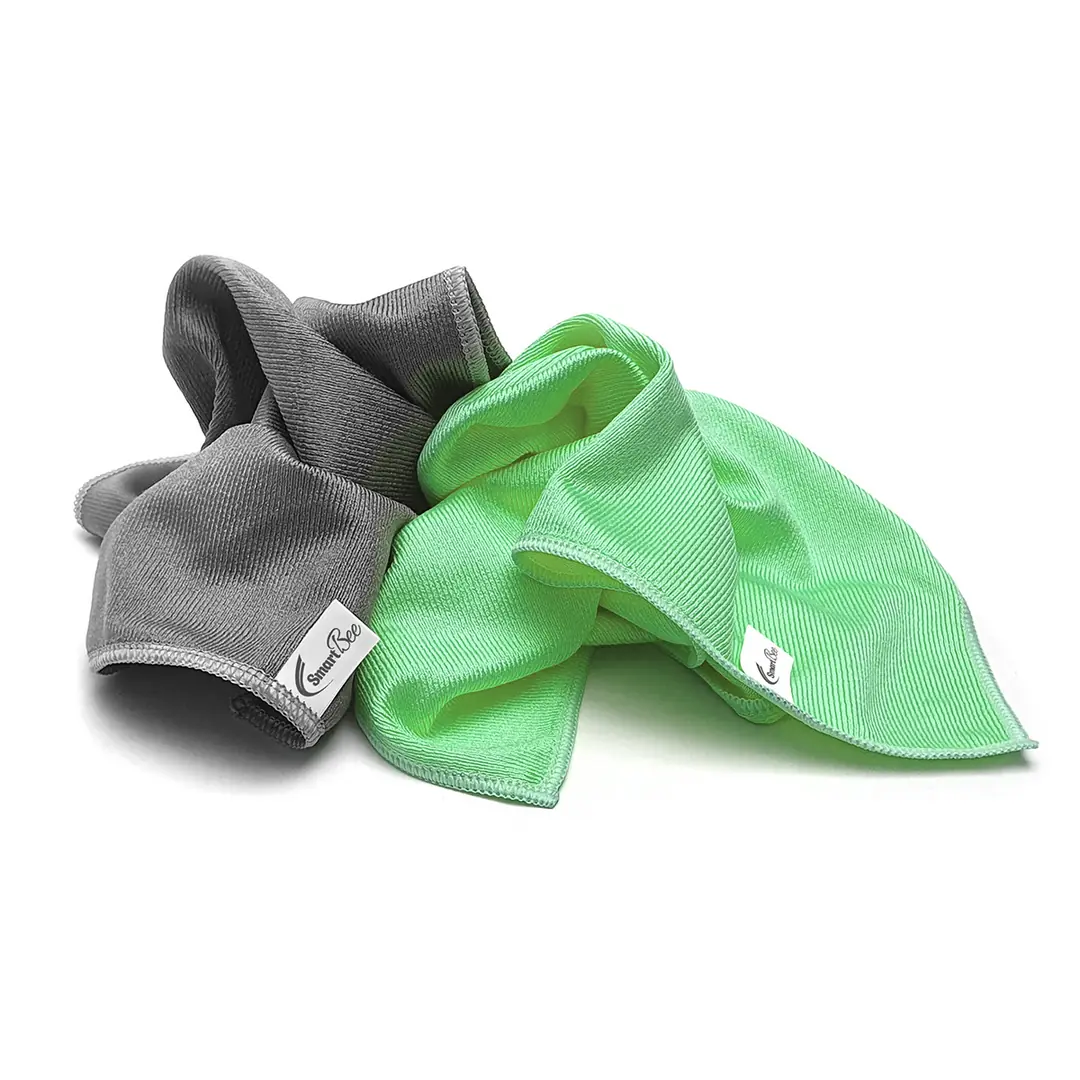 SHINE 2-Pack Thick Microfiber Car Glass Cloth 40×50cm 300GSM – Green/Grey