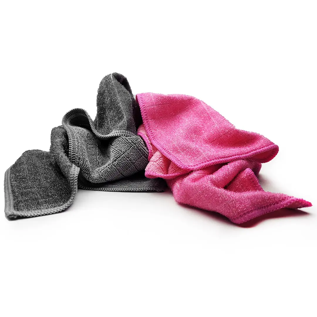 Hobee 2-Pack Checkered Glitter Scrubbing Cloth 40x40 cm 320 GSM - Pink/Gray