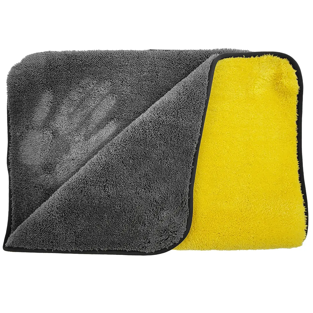 REIS Large Double-Layer Microfiber Car Drying Towel 50×70cm 1300GSM – Yellow/Grey