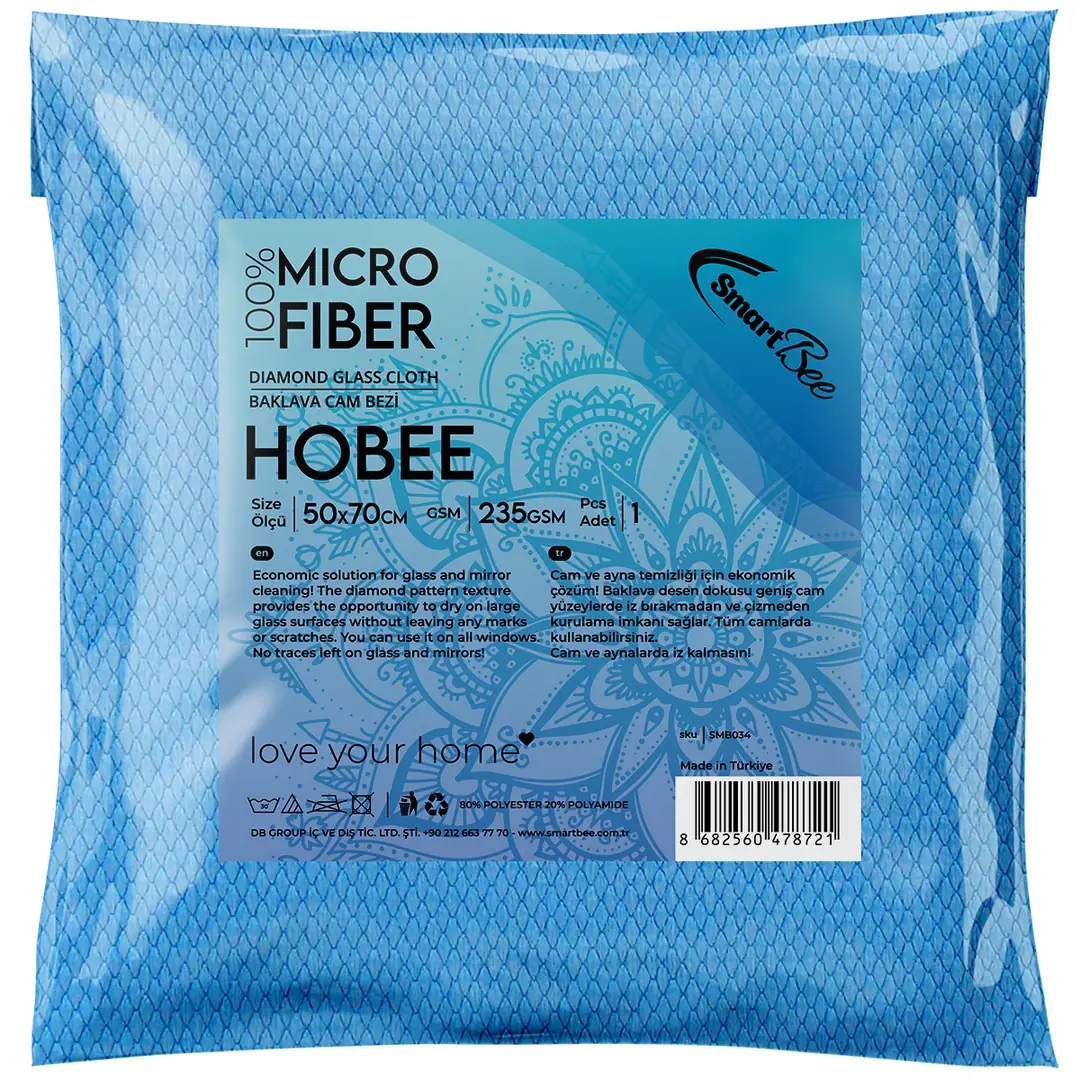 Product image: Hobee Microfiber Glass Cleaning Cloth 50x70 cm 235 GSM - Blue