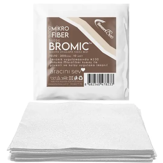Imagine produs: BROMIC Set 10 Lavete din Microfibră Suede pentru Aplicare Ceramică 10x10cm 200GSM – Alb
