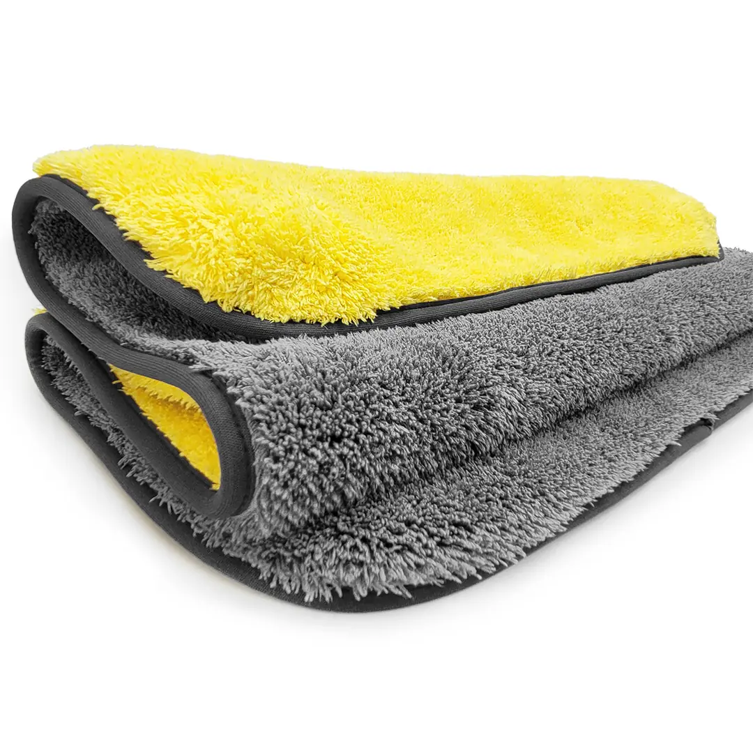 REIS Large Double-Layer Microfiber Car Drying Towel 50×70cm 1300GSM – Yellow/Grey