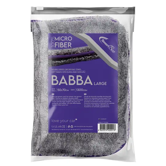 Product image: BABBA Large Double-Layer Microfiber Car Drying Towel 50x70 cm 1300 GSM – Dark Grey