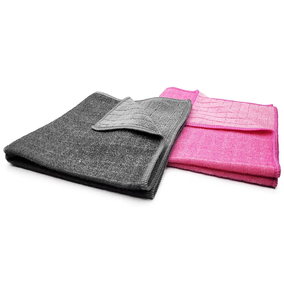 Hobee 2-Pack Checkered Glitter Scrubbing Cloth 40x40 cm 320 GSM - Pink/Gray