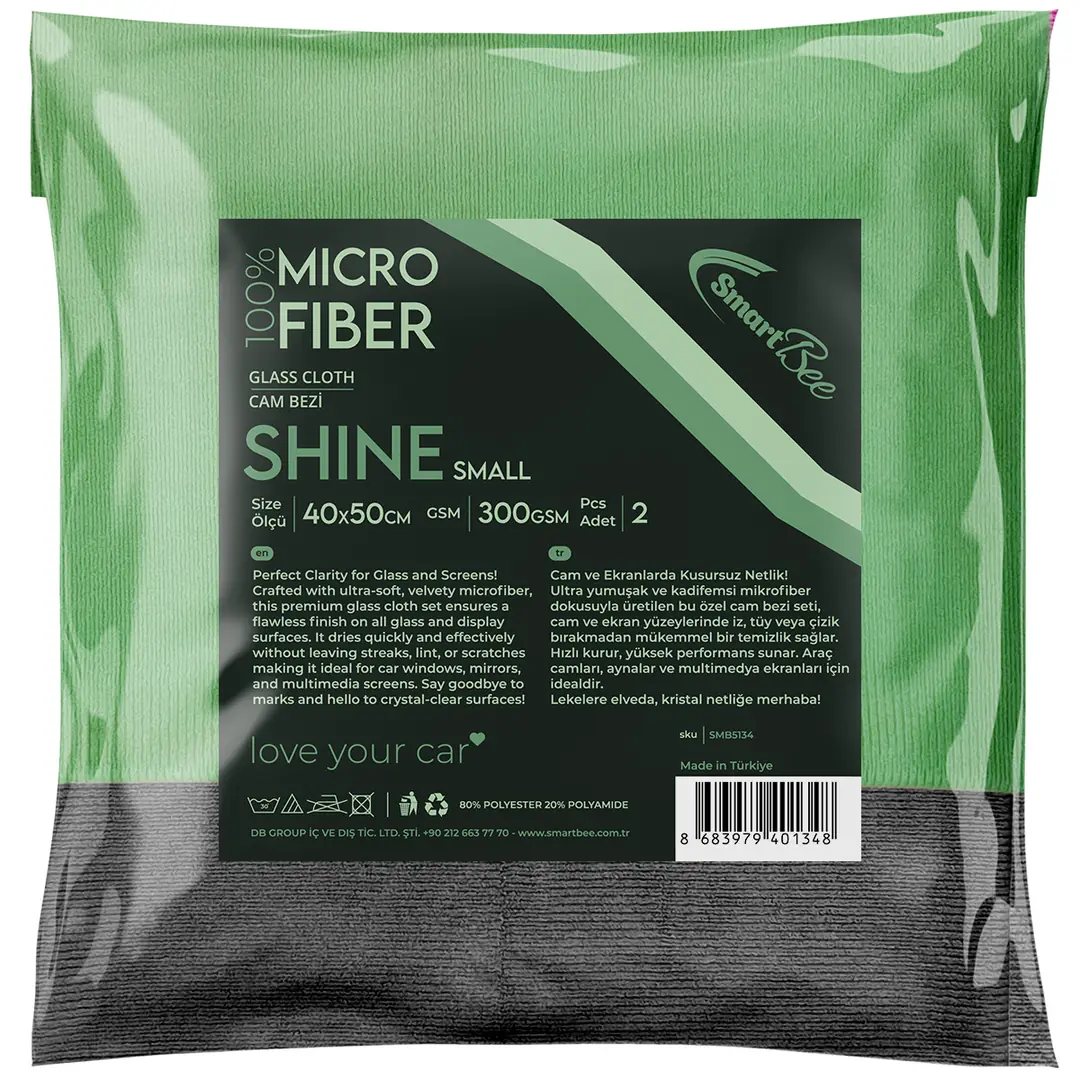 Imagine produs: SHINE Set 2 Lavete Groase din Microfibră pentru Geam Auto 40×50cm 300GSM – Verde/Gri