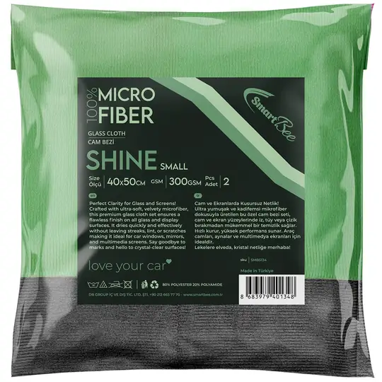 SHINE 2-Pack Thick Microfiber Car Glass Cloth 40×50cm 300GSM – Green/Grey