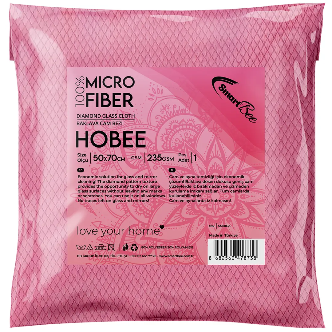 Product image: Hobee Microfiber Glass Cleaning Cloth 50x70 cm 235 GSM - Pink