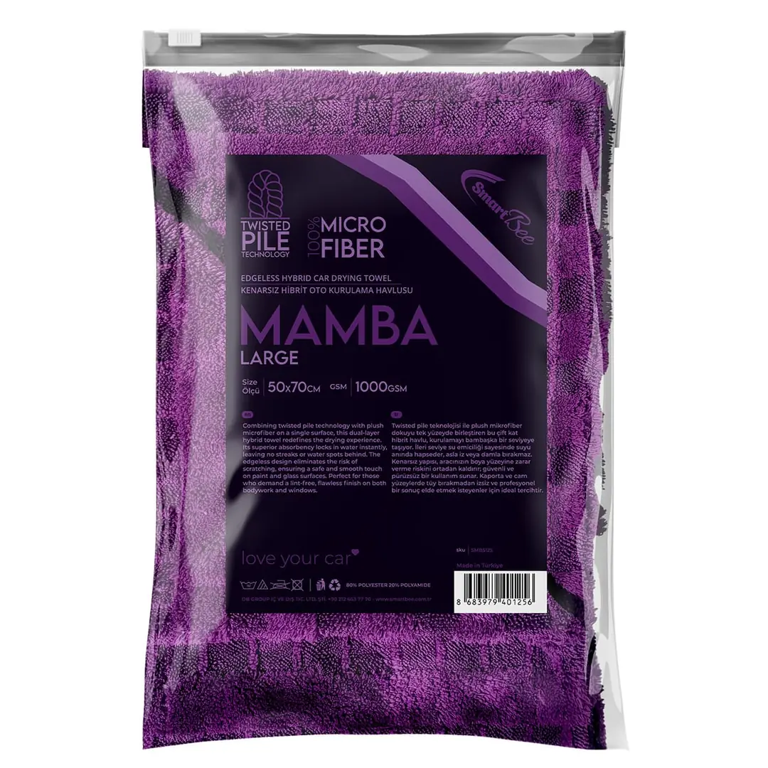 Product image: MAMBA Double-Layer Hybrid Twisted Pile Microfiber Car Drying Towel 50×70 cm 1000 GSM – Purple