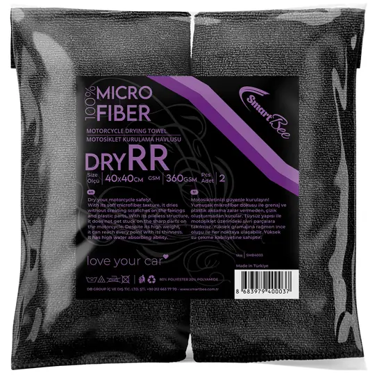 Product image: DryRR 2-Pack Motorcycle Drying Towels 40x40 cm 360 GSM - Black