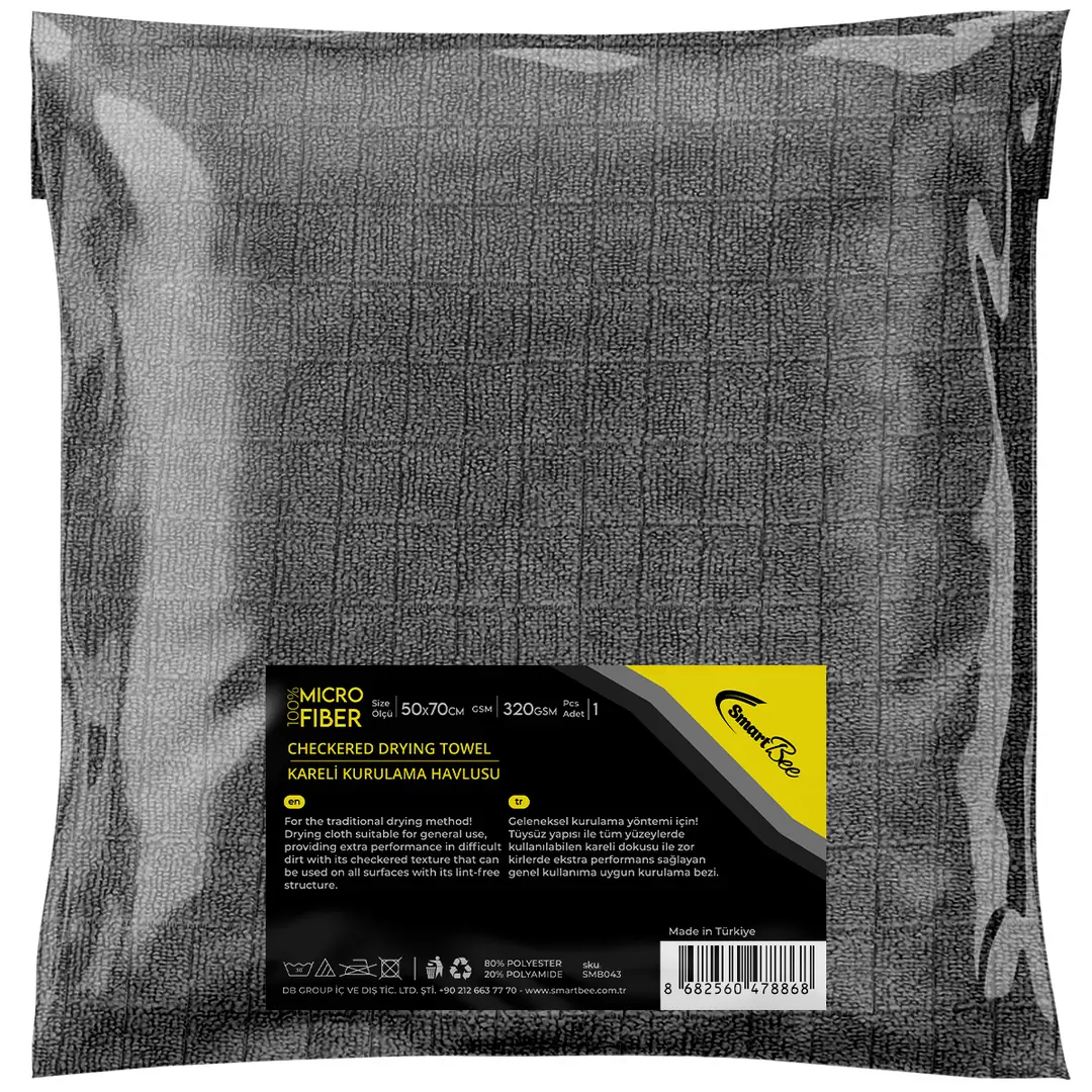 Product image: Checkered Microfiber Car Drying Towel 50x70cm 380GSM - Anthracite