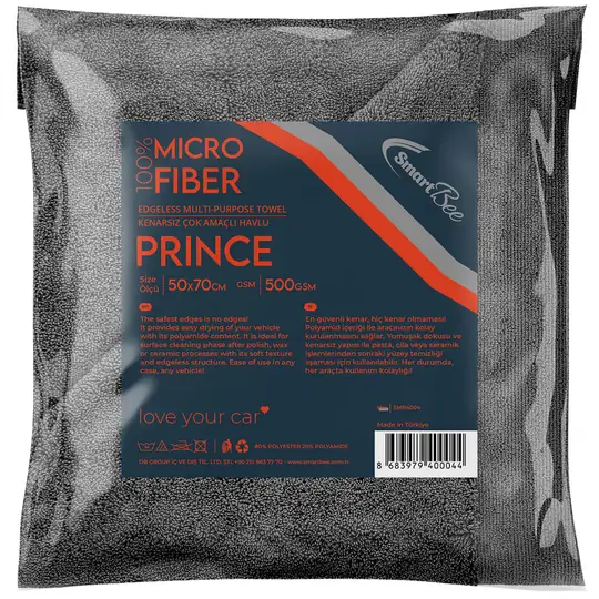 Product image: PRINCE Edgeless Car Drying Towel 50x70cm 500GSM – Grey