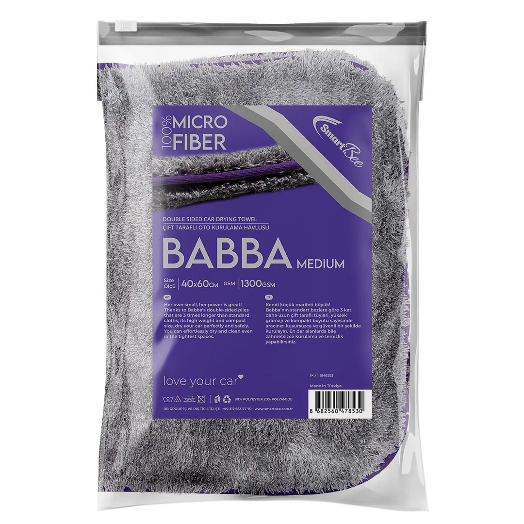 Ürün görseli: BABBA Medium Çift Kat Mikrofiber Oto Kurulama Havlusu 40x60 1300GSM - Koyu Gri