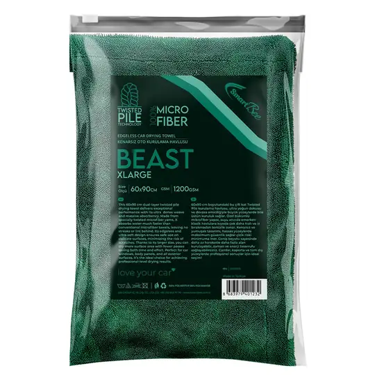 BEAST Double-Layer Twisted Pile Microfiber Car Drying Towel 60x90 cm 1200 GSM - Dark Green