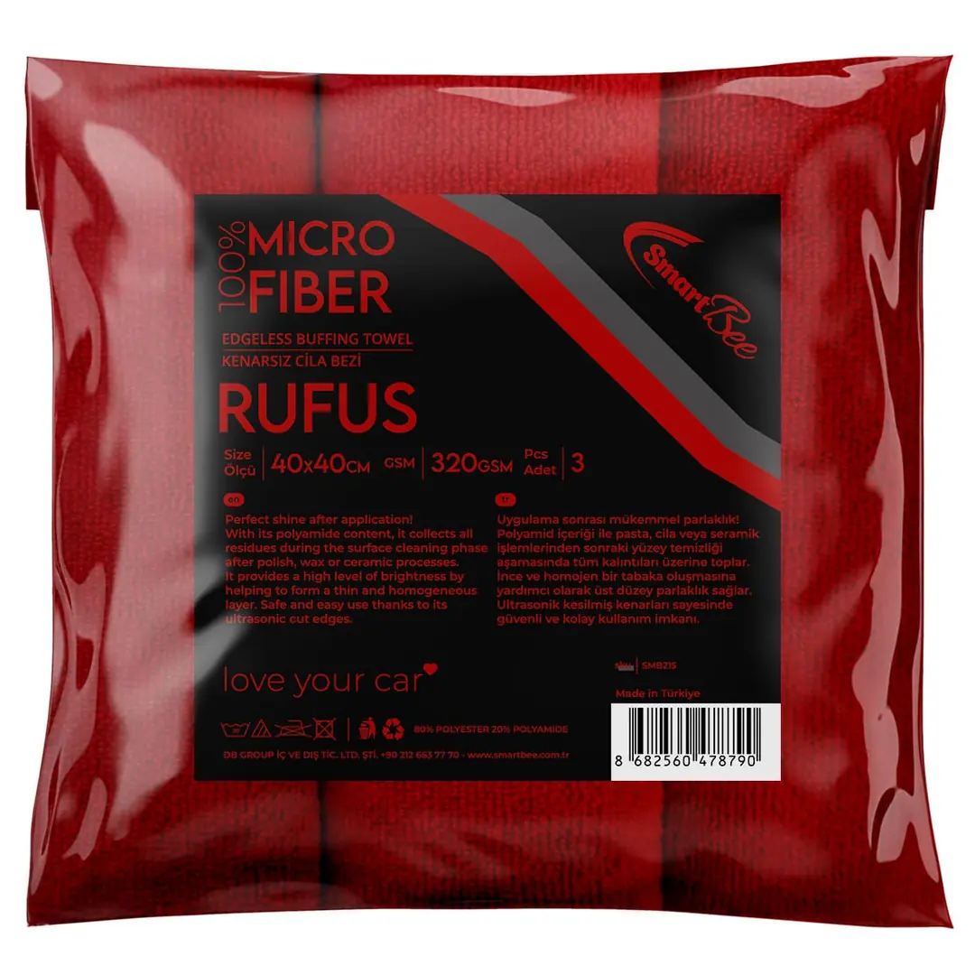 Ürün görseli: RUFUS 3'lü Mikrofiber Lazer Kesim Cila Bezi 40x40cm 320GSM - Kırmızı