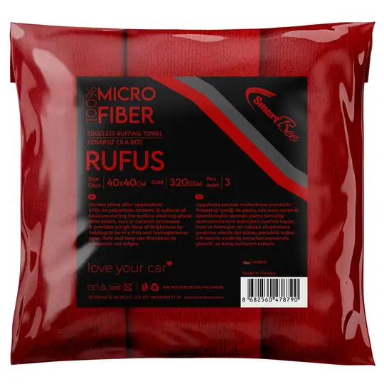 RUFUS 3-Pack Laser-Cut Microfiber Polishing Cloth 40×40cm 320GSM – Red