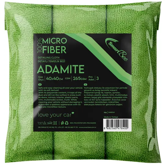 Product image: ADAMITE 3-Pack Microfiber Car Cleaning Towels 40x40 cm 265 GSM – Green
