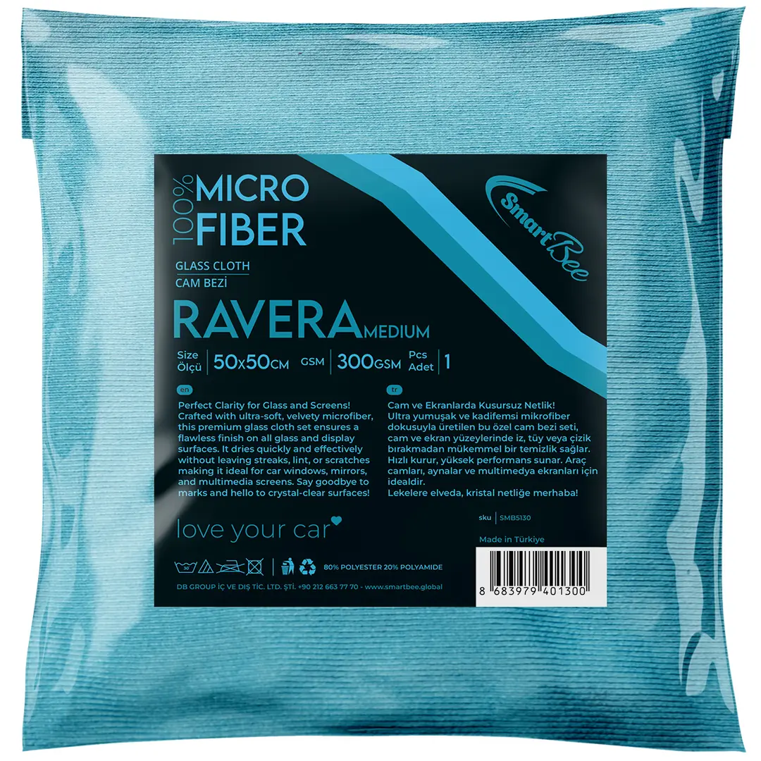 Imagine produs: RAVERA Lavetă Groasă din Microfibră pentru Geamuri Auto 50x50cm 300GSM - Turcoaz