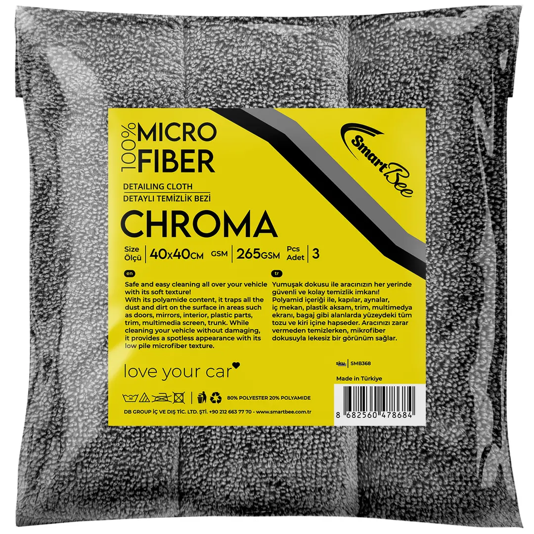 Ürün görseli: CHROMA 3'lü Mikrofiber Oto Temizlik Bezi 40x40 265GSM - Antrasit