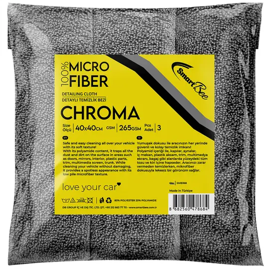 Imagine produs: CHROMA Set 3 Lavete Auto din Microfibră 40x40cm 265GSM – Antracit