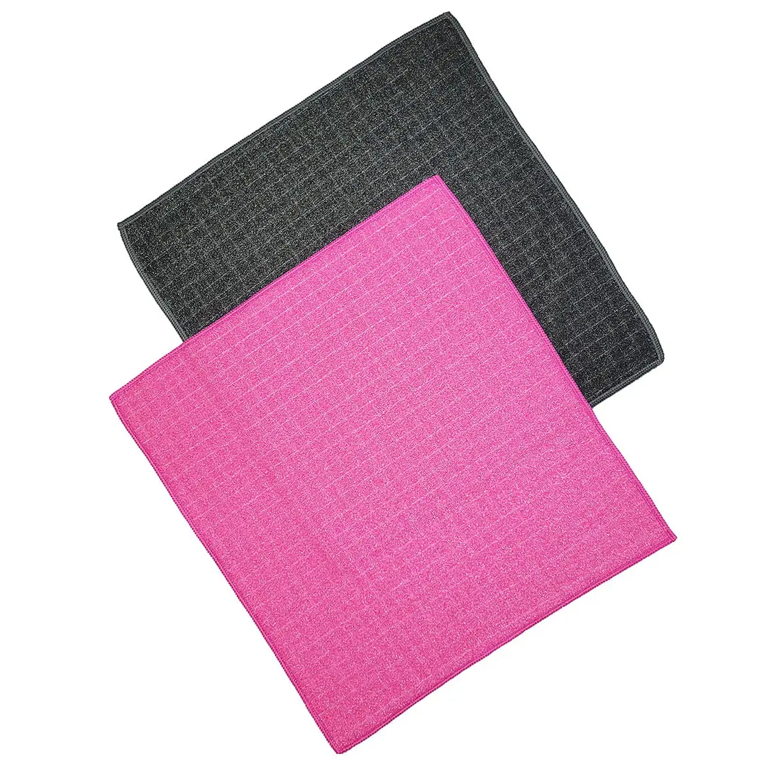 Hobee 2-Pack Checkered Glitter Scrubbing Cloth 40x40 cm 320 GSM - Pink/Gray