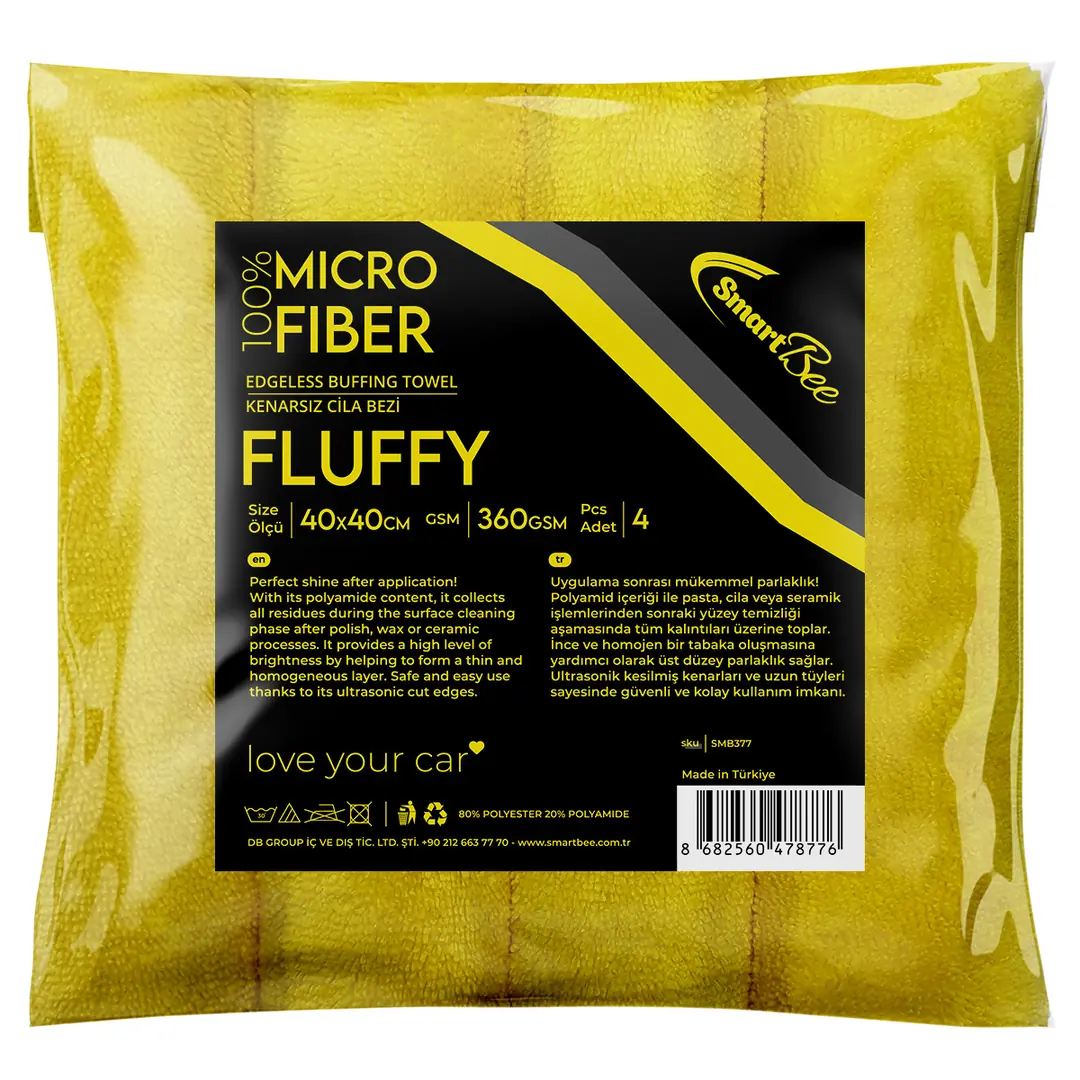Imagine produs: FLUFFY Set 4 Lavete Polish din Microfibră cu Tăiere Laser 40x40cm 380GSM – Galben