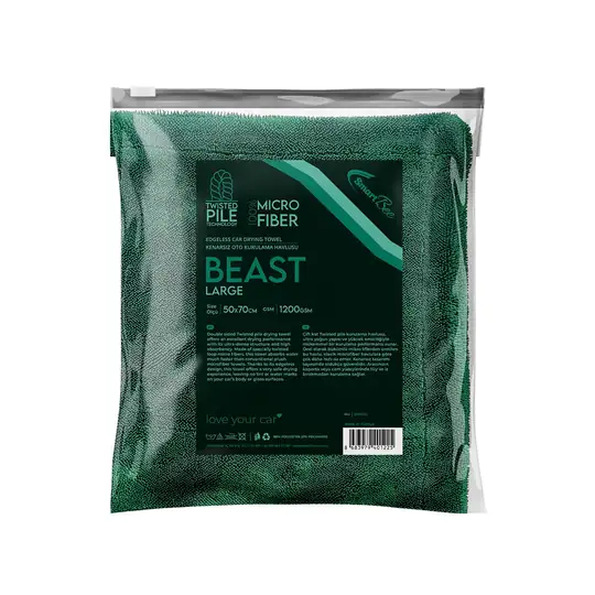 BEAST Double-Layer Twisted Pile Microfiber Car Drying Towel 50x70 cm 1200 GSM - Dark Green