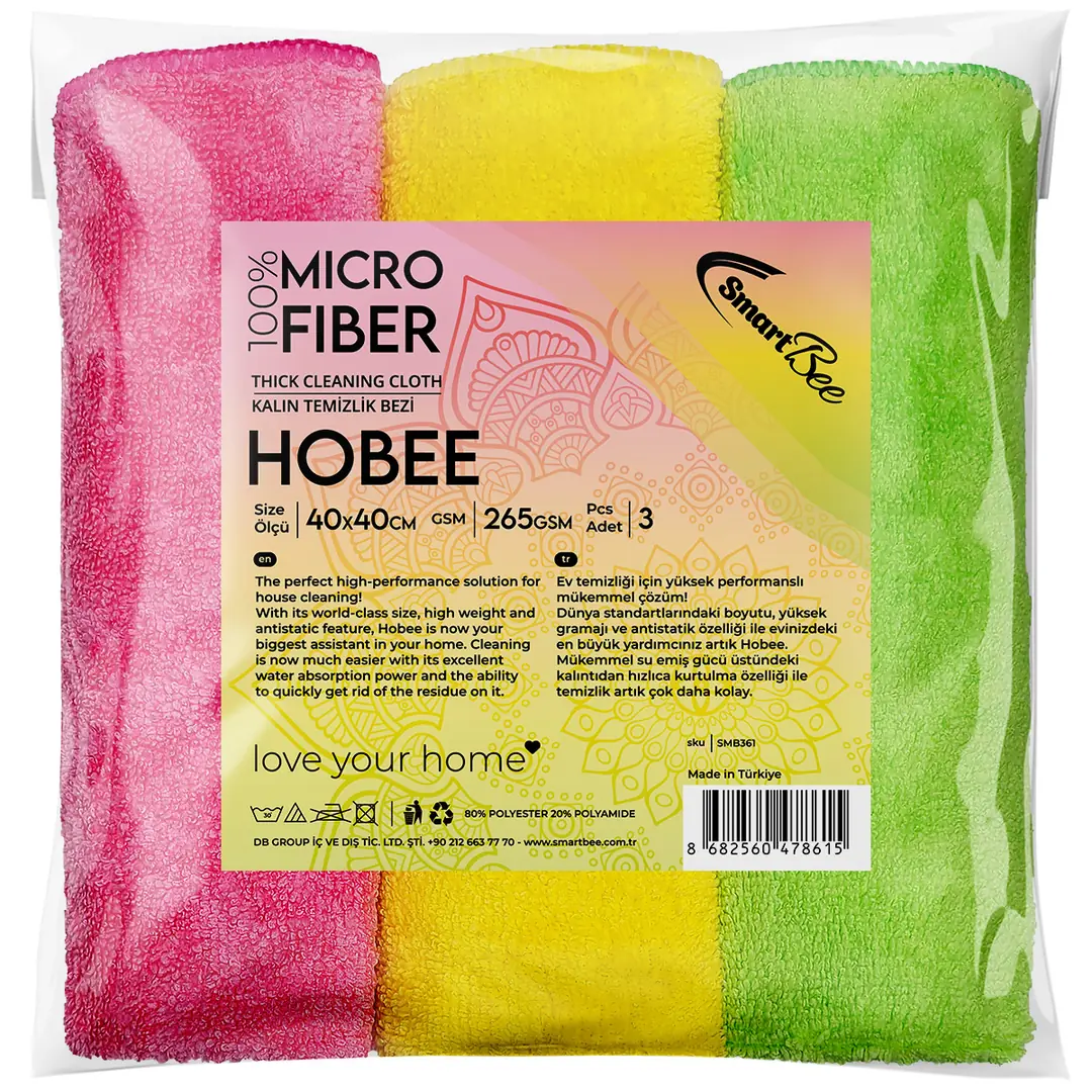 Product image: Hobee 3-Pack Thick Microfiber Cleaning Cloth 40x40 cm 265 GSM