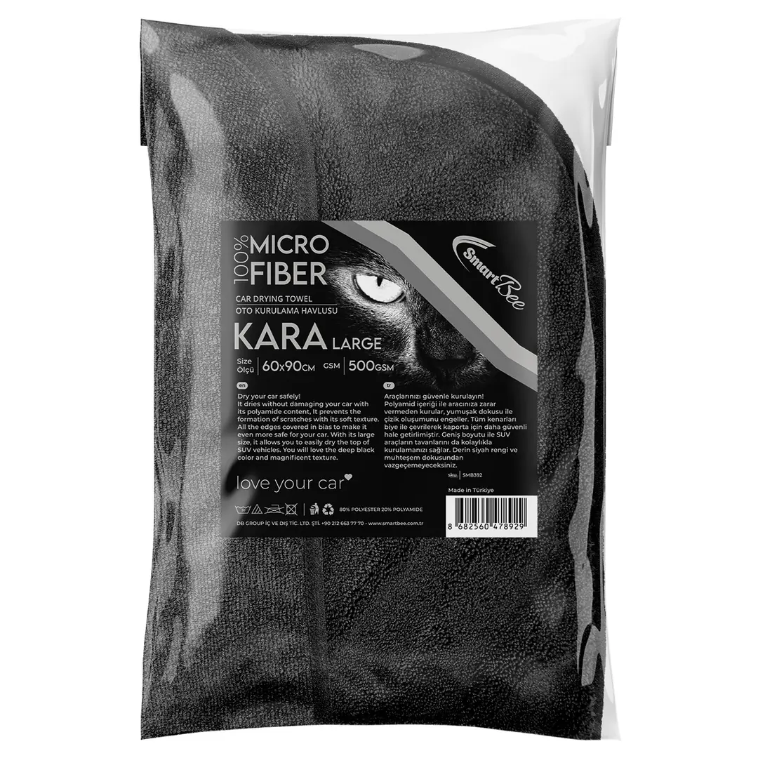 Imagine produs: KARA Prosop Uscare Auto din Microfibră 60x90cm 500GSM – Negru