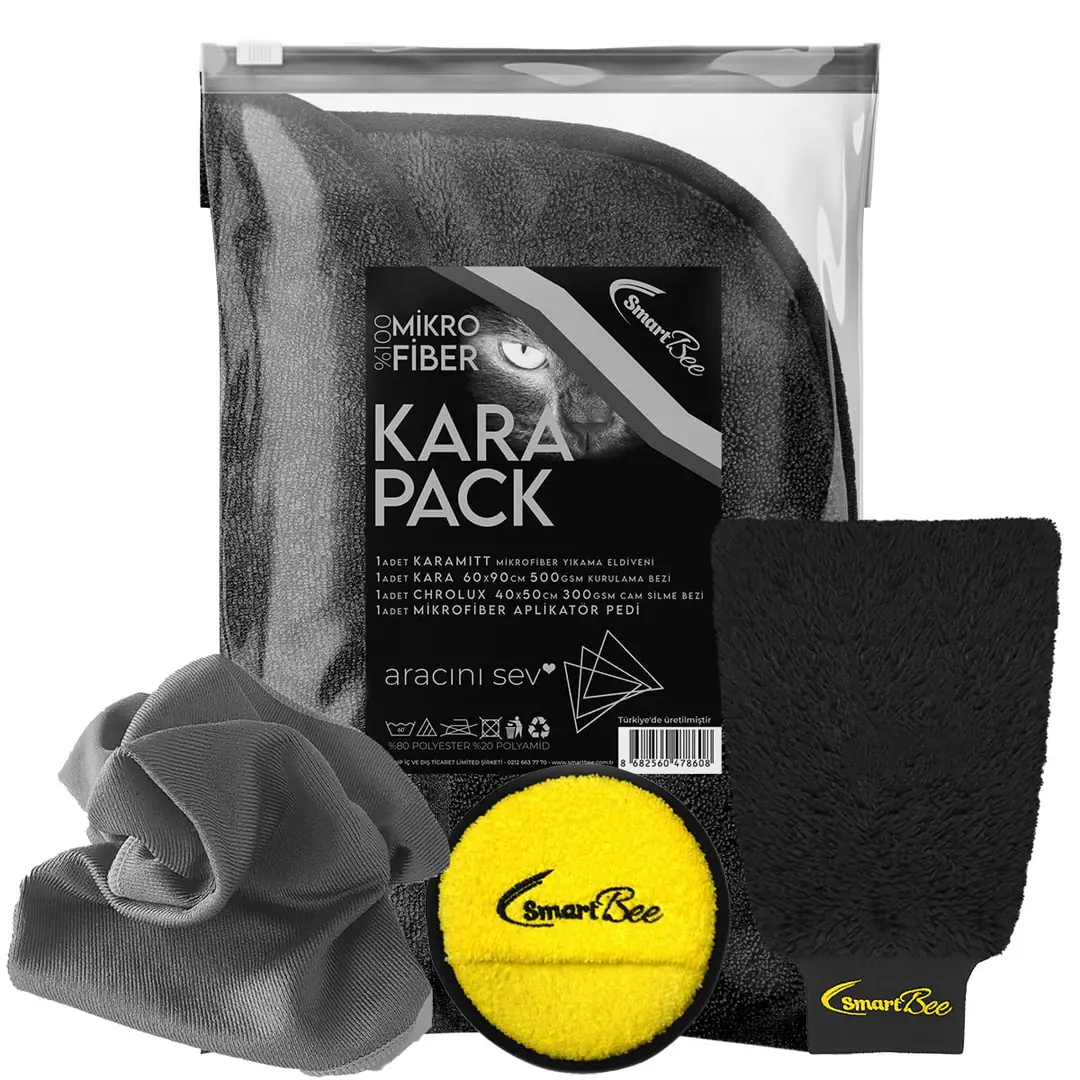 KARAPACK Mikrofiber Oto Yıkama Paketi - Siyah
