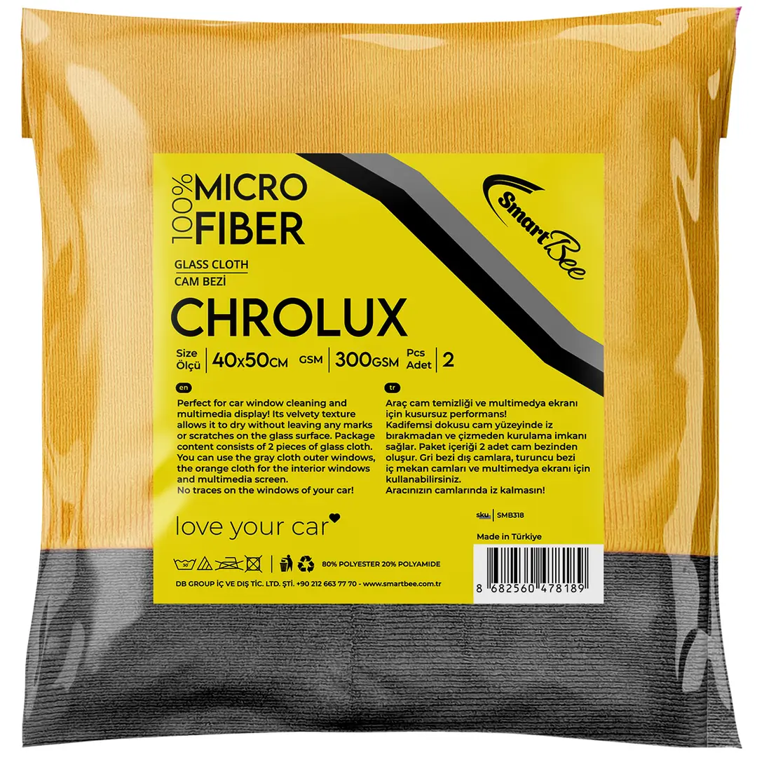 Imagine produs: CHROLUX Set 2 Lavete Groase din Microfibră pentru Geamuri Auto 40x50cm 300GSM – Portocaliu/Gri