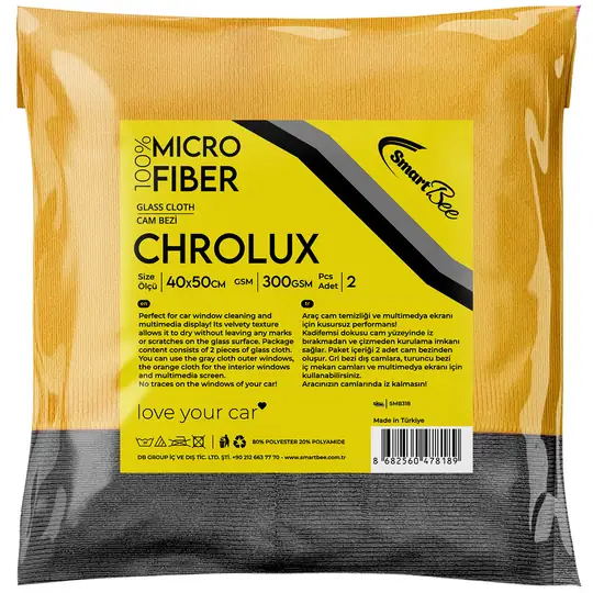 Imagine produs: CHROLUX Set 2 Lavete Groase din Microfibră pentru Geamuri Auto 40x50cm 300GSM – Portocaliu/Gri