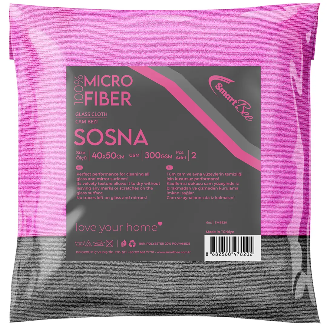 Product image: SOSNA 2-Pack Thick Microfiber Glass Cloth 40×50cm 300GSM – Pink/Grey