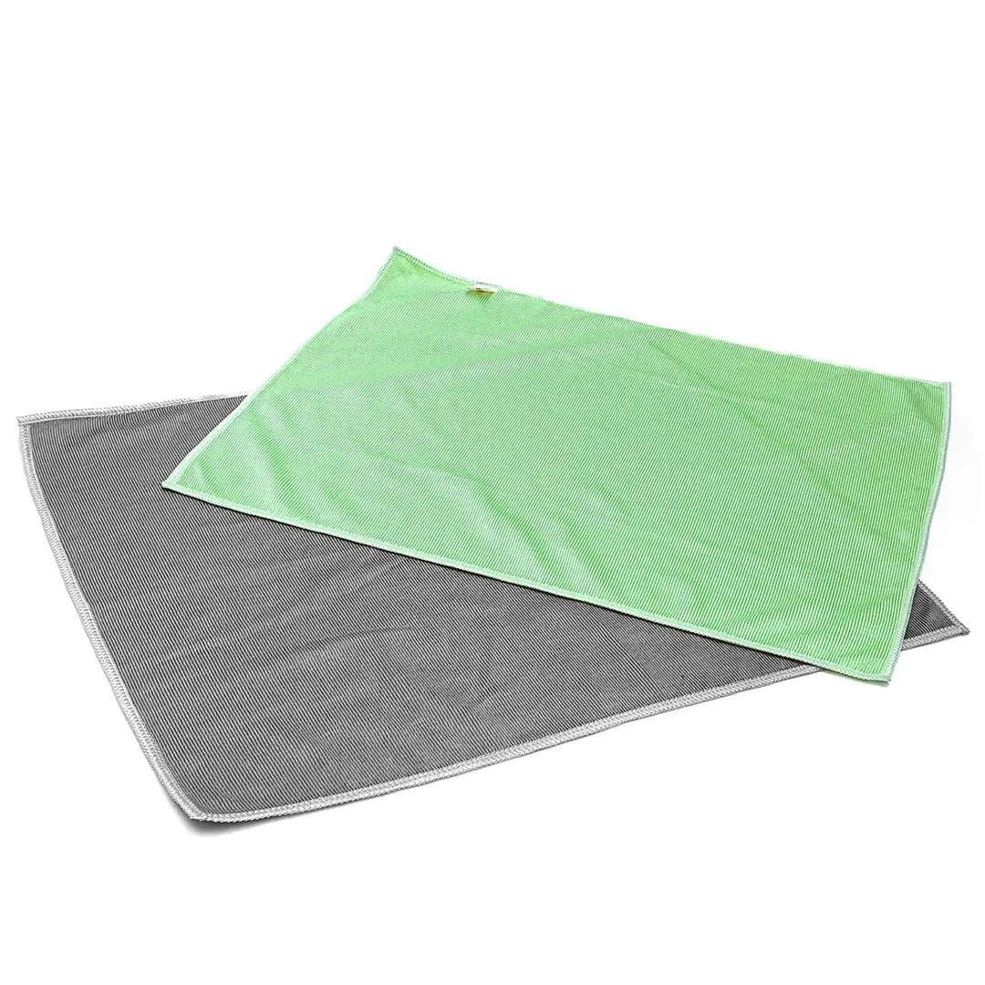 SHINE 2-Pack Thick Microfiber Car Glass Cloth 40×50cm 300GSM – Green/Grey