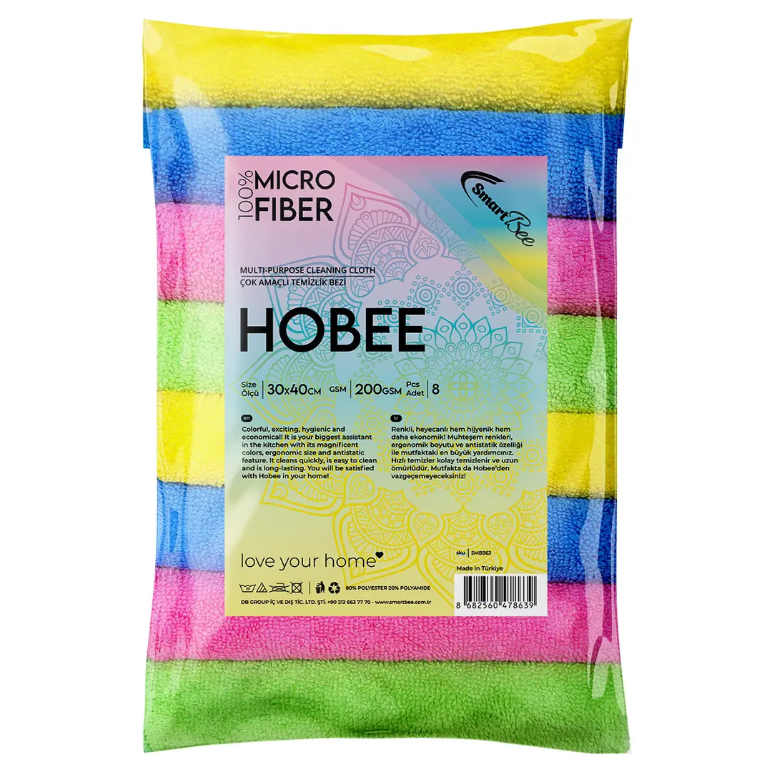Imagine produs: Hobee Set 8 Lavete din Microfibră pentru Curățare 40x30cm 200GSM