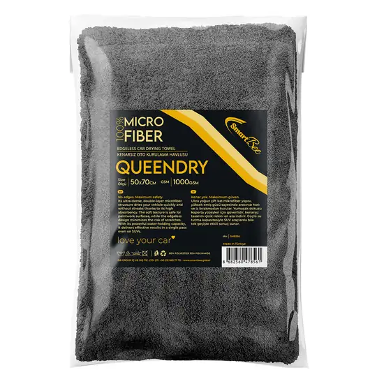 Product image: QUEENDRY Edgeless Microfiber Car Drying Towel 50×70cm 1000GSM – Anthracite