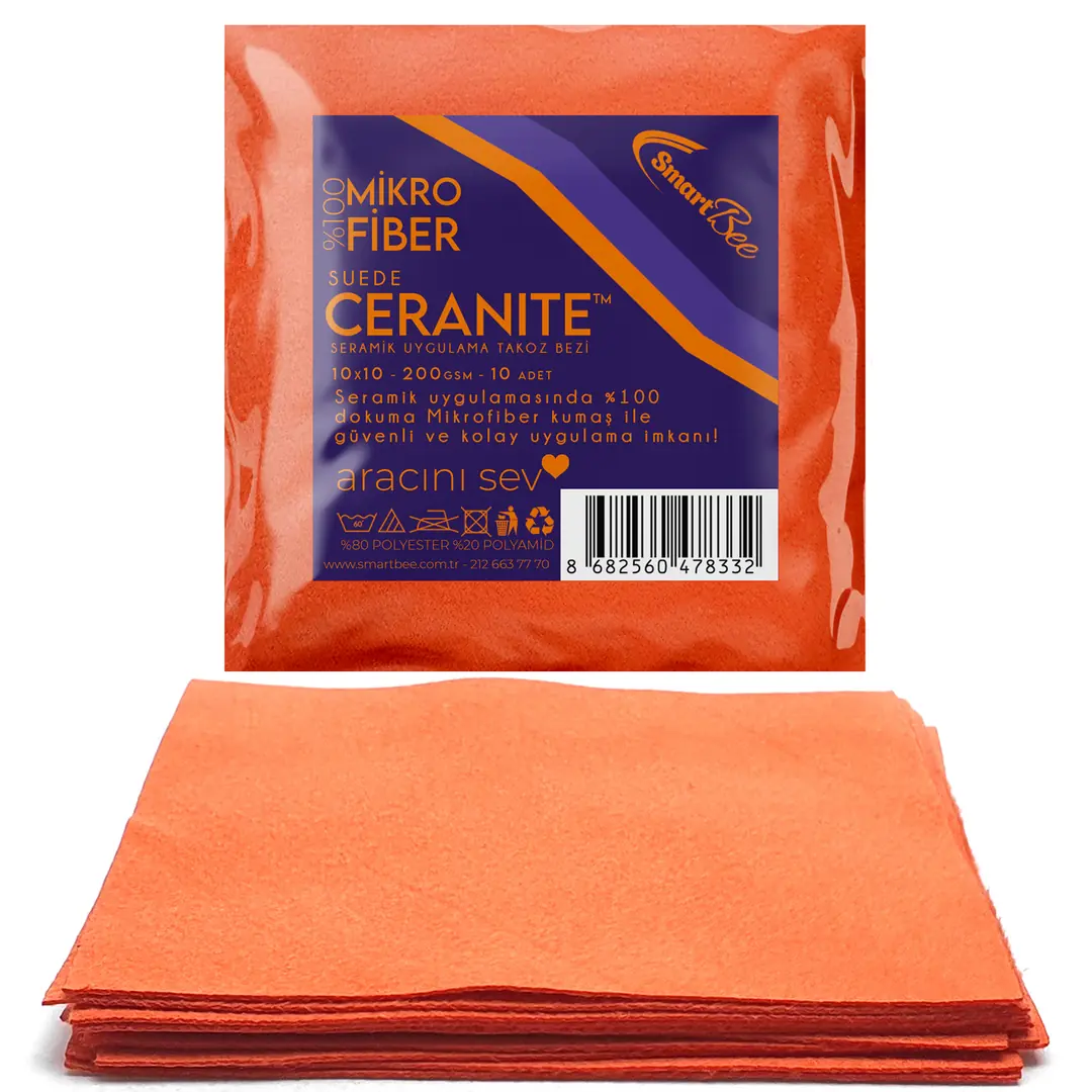 Imagine produs: CERANITE Set 10 Lavete din Microfibră Suede pentru Aplicare Ceramică 10x10cm 200GSM – Portocaliu