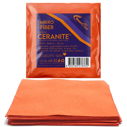 Imagine produs: CERANITE Set 10 Lavete din Microfibră Suede pentru Aplicare Ceramică 10x10cm 200GSM – Portocaliu